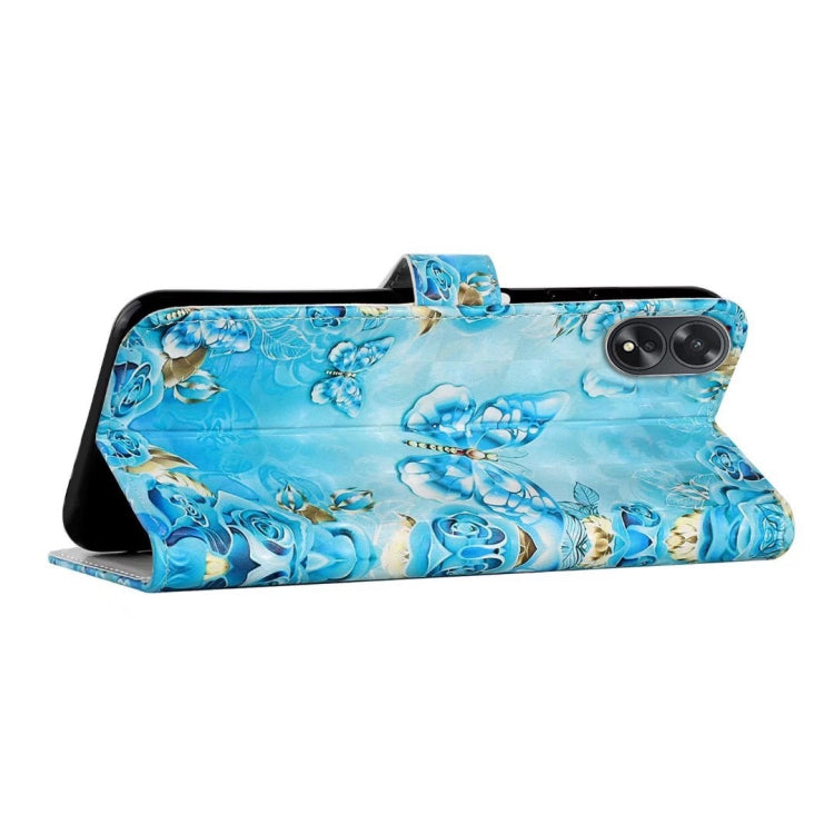 For OPPO A58 Oil Embossed 3D Drawing Leather Phone Case(Blue Butterflies)