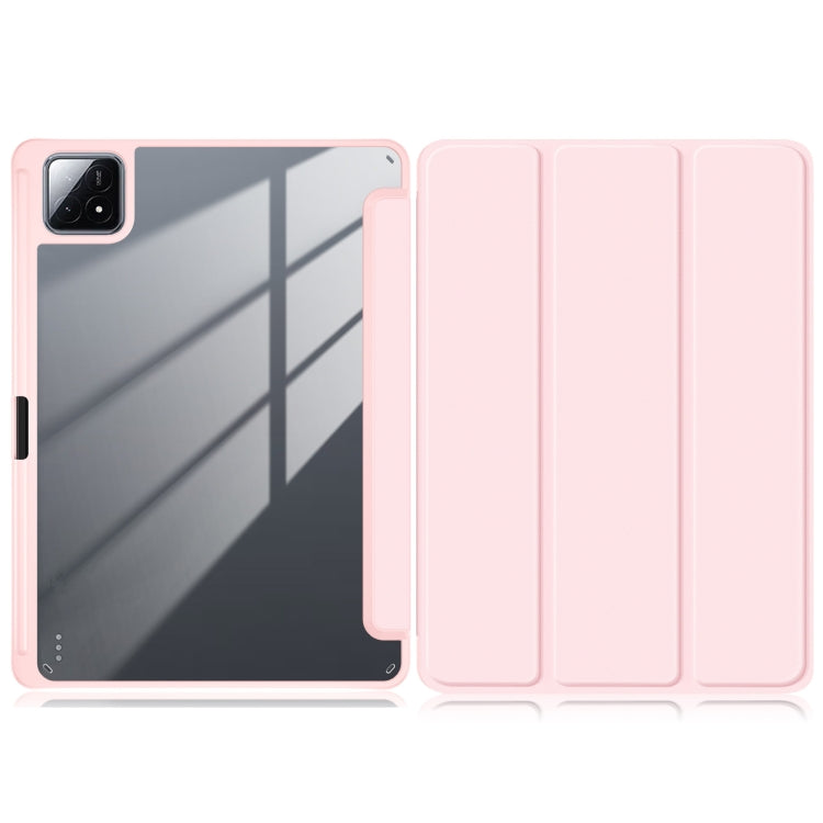For Xiaomi Pad 6S Pro 12.4 Acrylic 3-Fold Solid Color Smart Leather Tablet Case(Pink)