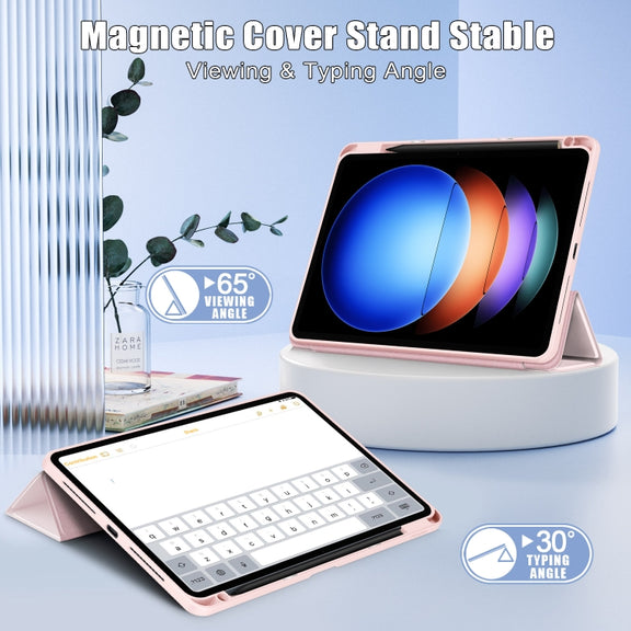 For Xiaomi Pad 6S Pro 12.4 Acrylic 3-Fold Solid Color Smart Leather Tablet Case(Pink)