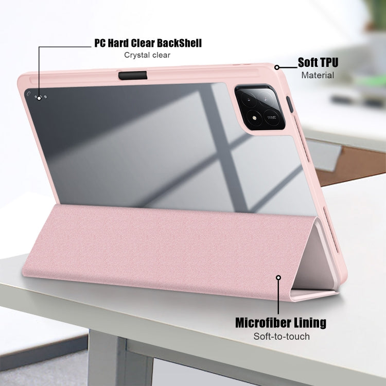 For Xiaomi Pad 6S Pro 12.4 Acrylic 3-Fold Solid Color Smart Leather Tablet Case(Pink)