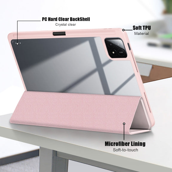 For Xiaomi Pad 6S Pro 12.4 Acrylic 3-Fold Solid Color Smart Leather Tablet Case(Pink)