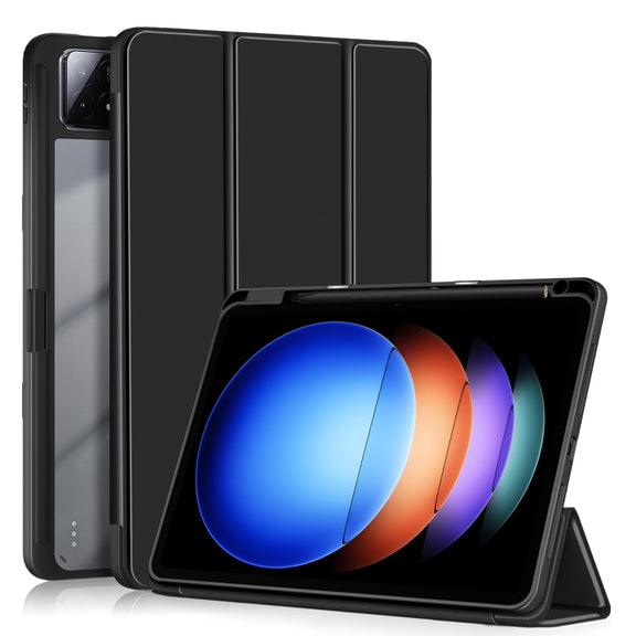 For Xiaomi Pad 6S Pro 12.4 Acrylic 3-Fold Solid Color Smart Leather Tablet Case(Black)