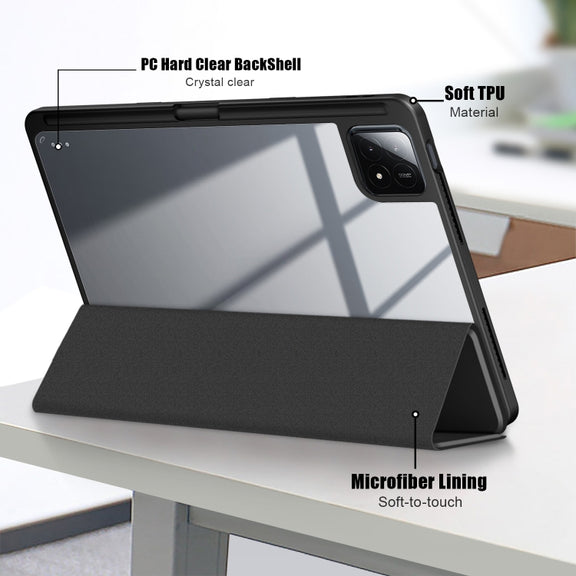 For Xiaomi Pad 6S Pro 12.4 Acrylic 3-Fold Solid Color Smart Leather Tablet Case(Black)