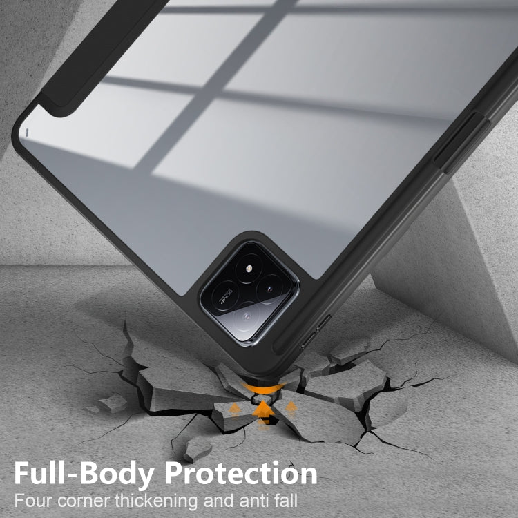 For Xiaomi Pad 6S Pro 12.4 Acrylic 3-Fold Solid Color Smart Leather Tablet Case(Black)
