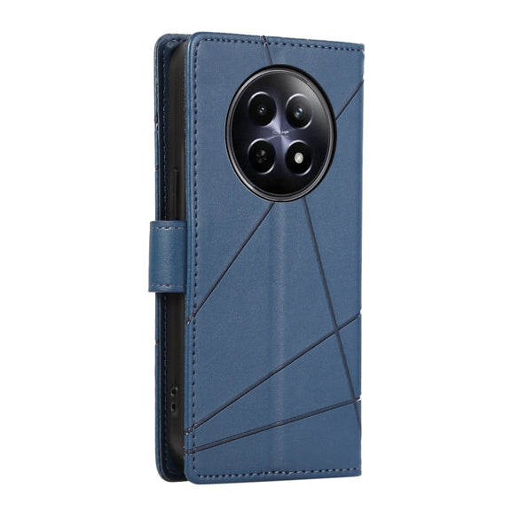 For Realme 12 5G PU Genuine Leather Texture Embossed Line Phone Case(Blue)