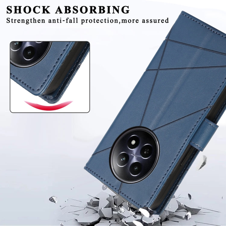 For Realme 12 5G PU Genuine Leather Texture Embossed Line Phone Case(Blue)