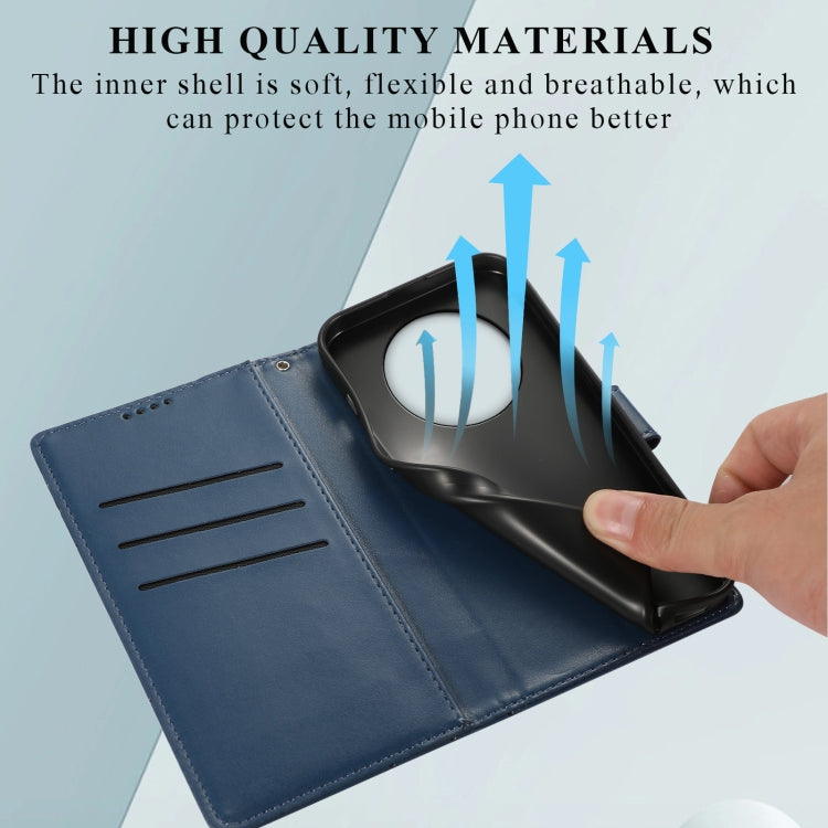 For Realme 12 5G PU Genuine Leather Texture Embossed Line Phone Case(Blue)