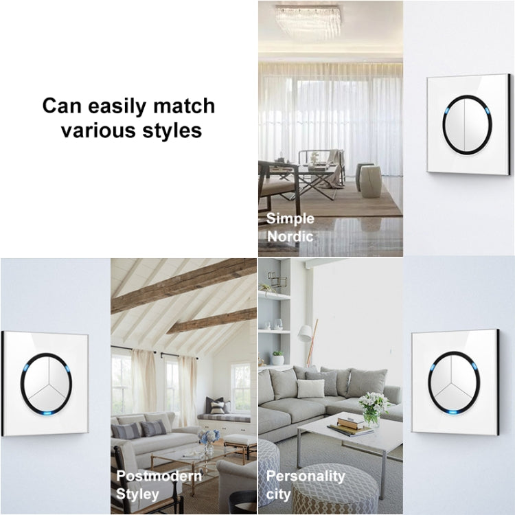 86mm Round LED Tempered Glass Switch Panel, White Round Glass, Style:TV-Computer Socket