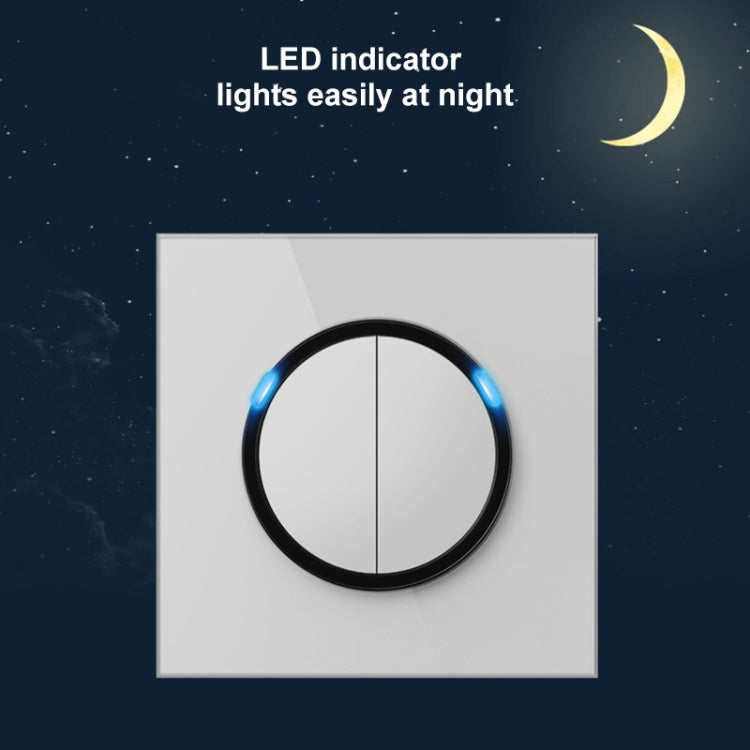 86mm Round LED Tempered Glass Switch Panel, White Round Glass, Style:Dual Computer Socket