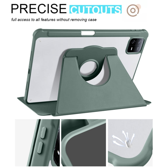 For Xiaomi Pad 6 Pro / Pad 6 Acrylic 360 Degree Rotation Holder Tablet Leather Case(Dark Green)