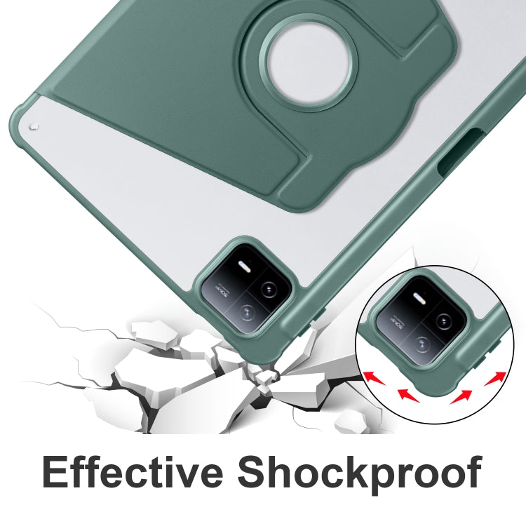For Xiaomi Pad 6 Pro / Pad 6 Acrylic 360 Degree Rotation Holder Tablet Leather Case(Dark Green)
