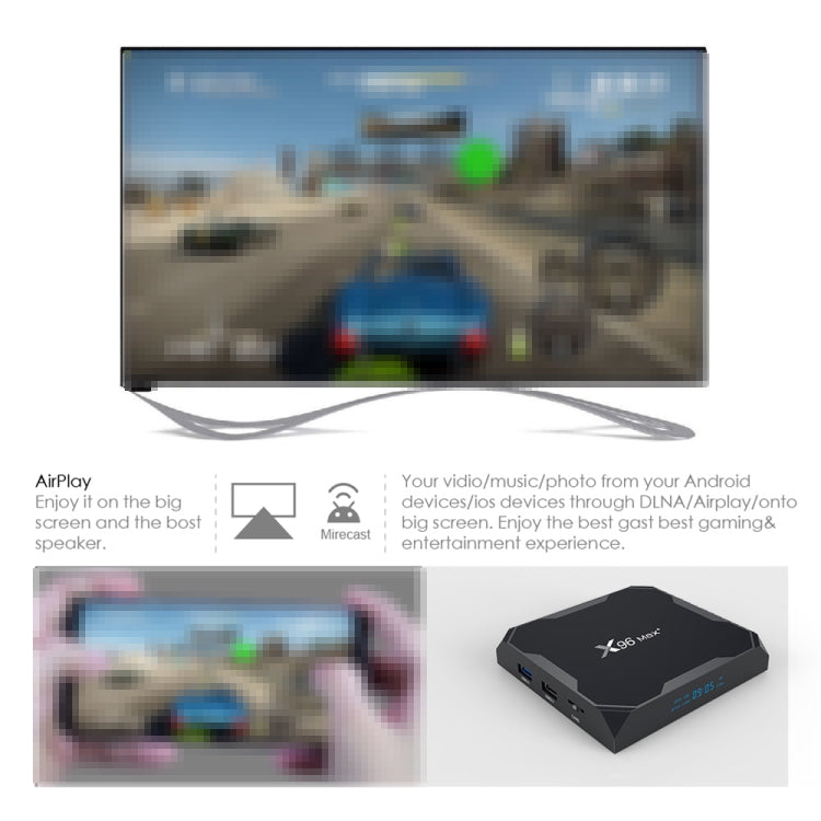 X96 max+ 4K Smart TV Box, Android 9.0, Amlogic S905X3 Quad-Core Cortex-A55,4GB+32GB, Support LAN, AV, 2.4G/5G WiFi, USBx2,TF Card, AU Plug