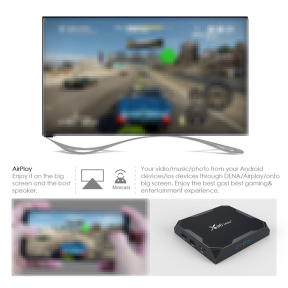 X96 max+ 4K Smart TV Box, Android 9.0, Amlogic S905X3 Quad-Core Cortex-A55,4GB+64GB, Support LAN, AV, 2.4G/5G WiFi, USBx2,TF Card, EU Plug