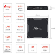 X96 max+ 4K Smart TV Box, Android 9.0, Amlogic S905X3 Quad-Core Cortex-A55,4GB+64GB, Support LAN, AV, 2.4G/5G WiFi, USBx2,TF Card, EU Plug