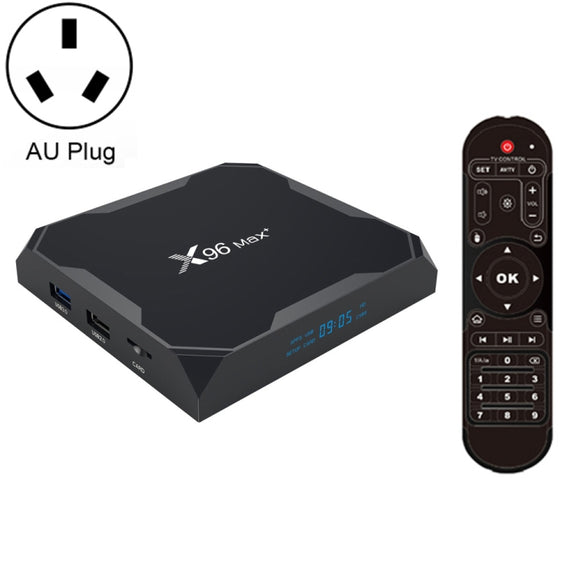 X96 max+ 4K Smart TV Box, Android 9.0, Amlogic S905X3 Quad-Core Cortex-A55,4GB+64GB, Support LAN, AV, 2.4G/5G WiFi, USBx2,TF Card, AU Plug