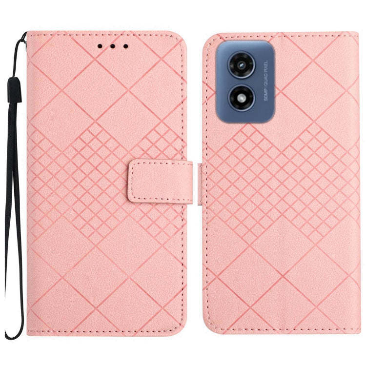 For Motorola Moto G Play 4G 2024 Rhombic Grid Texture Leather Phone Case(Pink)