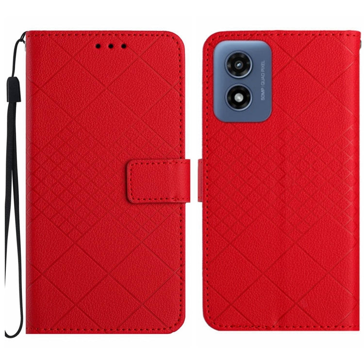 For Motorola Moto G Play 5G 2024 Rhombic Grid Texture Leather Phone Case(Red)