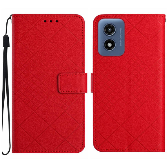 For Motorola Moto G Play 5G 2024 Rhombic Grid Texture Leather Phone Case(Red)
