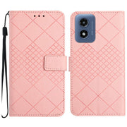 For Motorola Moto G Play 5G 2024 Rhombic Grid Texture Leather Phone Case(Pink)