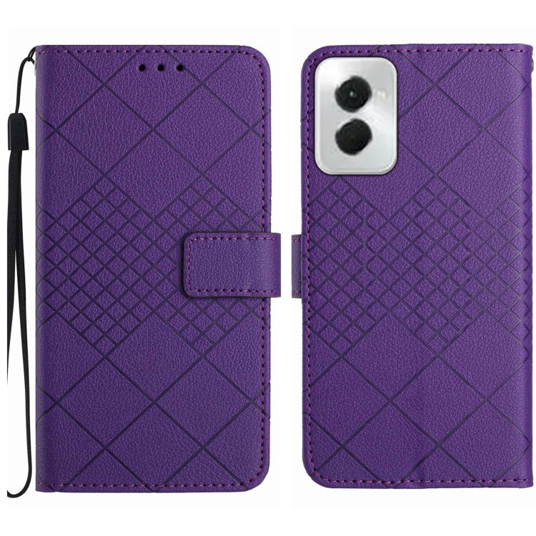 For Motorola Moto G Power 5G 2024 Rhombic Grid Texture Leather Phone Case(Purple)