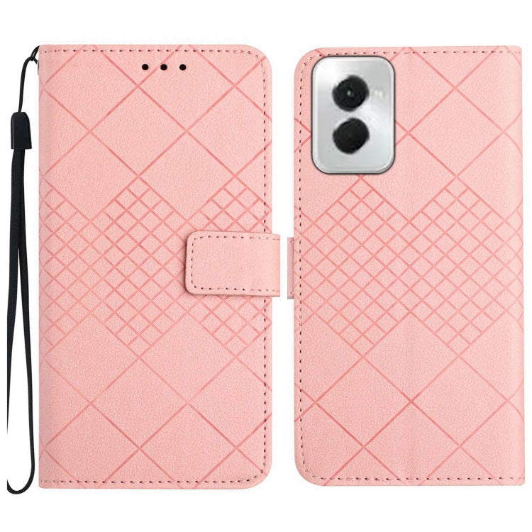 For Motorola Moto G Power 5G 2024 Rhombic Grid Texture Leather Phone Case(Pink)