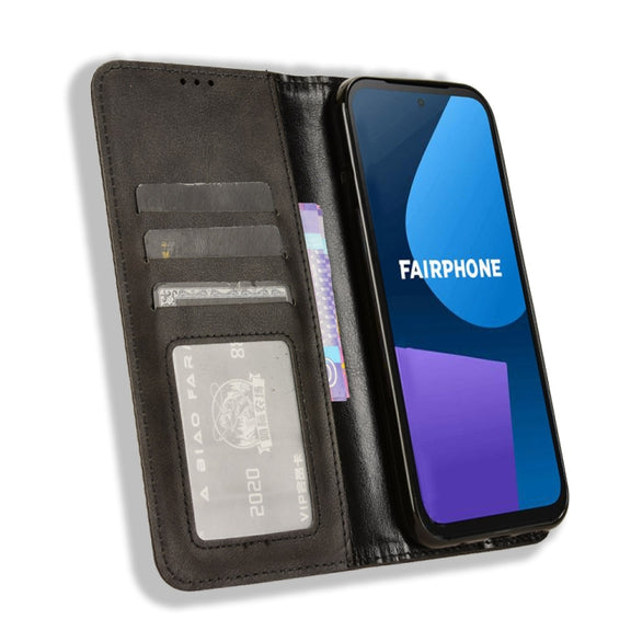 For Fairphone 5 Magnetic Buckle Retro Texture Leather Phone Case(Black)