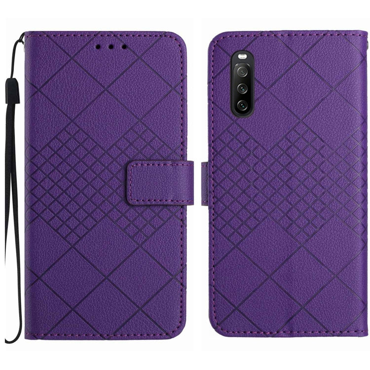 For Sony Xperia 10 VI Rhombic Grid Texture Leather Phone Case(Purple)