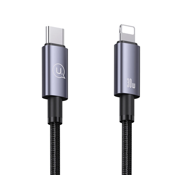 USAMS US-SJ662 Type-C To 8 Pin 30W Fast Charge Data Cable, Length: 1.2m(Black)