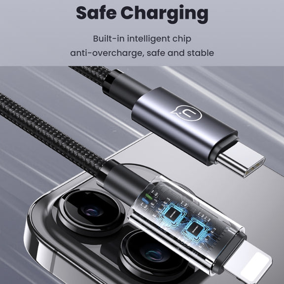 USAMS US-SJ662 Type-C To 8 Pin 30W Fast Charge Data Cable, Length: 1.2m(Black)