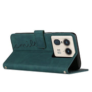 For Motorola Edge 50 Ultra Skin Feel Heart Embossed Leather Phone Case with Long Lanyard(Green)
