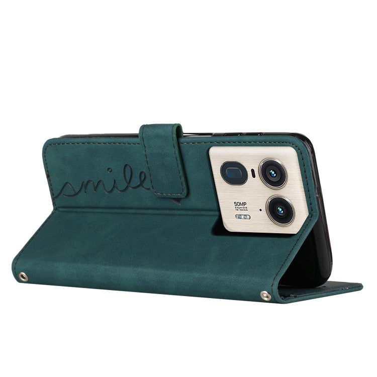 For Motorola Edge 50 Ultra Skin Feel Heart Embossed Leather Phone Case with Long Lanyard(Green)