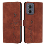 For Motorola Edge 5G 2024 Skin Feel Heart Embossed Leather Phone Case with Long Lanyard(Brown)
