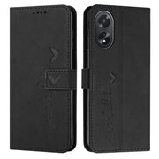 For OPPO A38 / Oppo A18 Skin Feel Heart Embossed Leather Phone Case with Long Lanyard(Black)