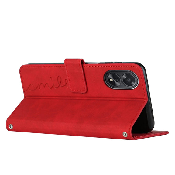 For OPPO A38 / Oppo A18 Skin Feel Heart Embossed Leather Phone Case with Long Lanyard(Red)