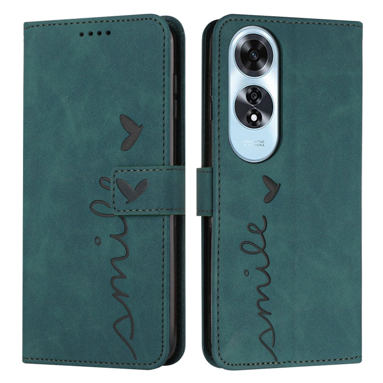 For OPPO A60 4G Skin Feel Heart Embossed Leather Phone Case with Long Lanyard(Green)
