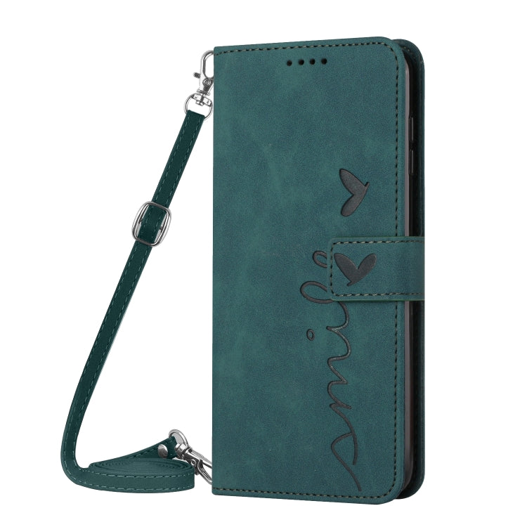 For OPPO A60 4G Skin Feel Heart Embossed Leather Phone Case with Long Lanyard(Green)