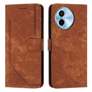 For vivo Y38 5G Skin Feel Stripe Pattern Leather Phone Case with Lanyard(Brown)