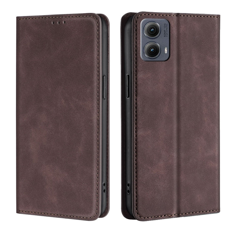 For Motorola Edge 5G 2024 Skin Feel Magnetic Leather Phone Case(Dark Brown)