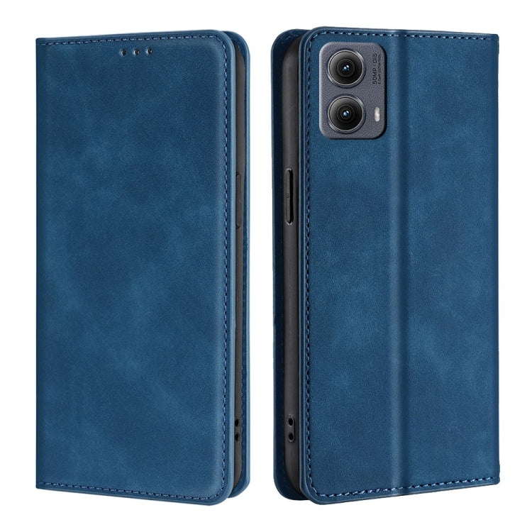 For Motorola Edge 5G 2024 Skin Feel Magnetic Leather Phone Case(Blue)