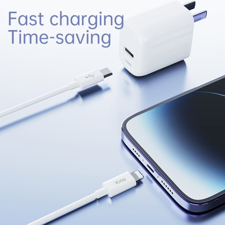 ROCK Simple Series 1m 27W USB-C / Type-C to 8 Pin Fast Charging Data Cable(White)