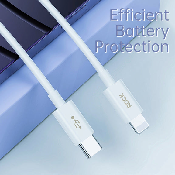 ROCK Simple Series 1m 27W USB-C / Type-C to 8 Pin Fast Charging Data Cable(White)