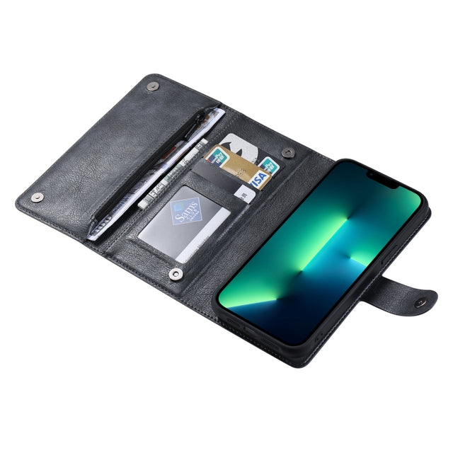 For iPhone 13 Pro Max ViLi GV Series MagSafe Magnetic Zipper Leather Phone Case(Black)
