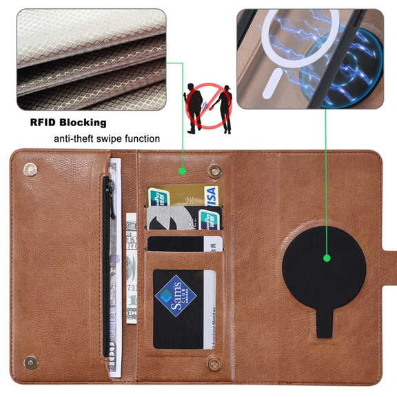 For iPhone 14 Plus ViLi GV Series MagSafe Magnetic Zipper Leather Phone Case(Brown)