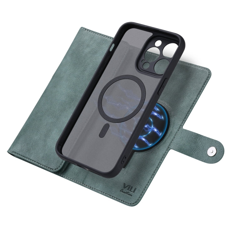 For iPhone 14 Plus ViLi GV Series MagSafe Magnetic Zipper Leather Phone Case(Green)