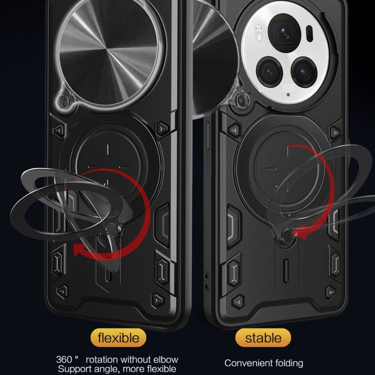For Honor Magic6 Pro 5G CD Texture Sliding Camshield Magnetic Holder Phone Case(Black)