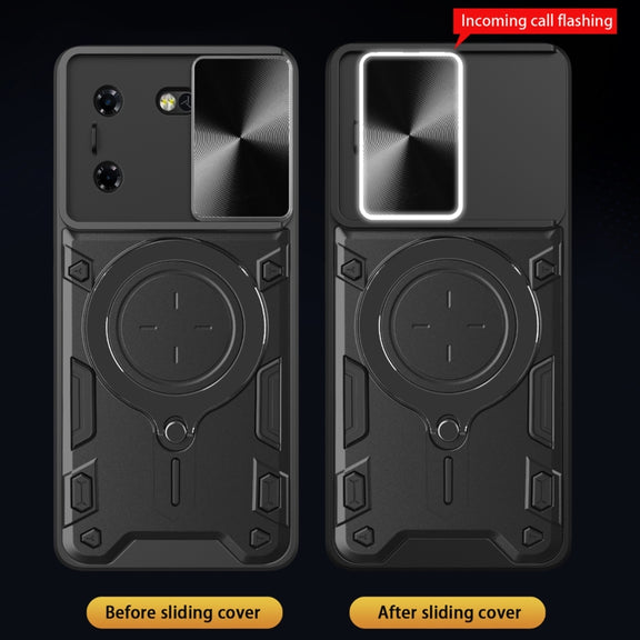 For Tecno Pova 5 CD Texture Sliding Camshield Magnetic Holder Phone Case(Black)