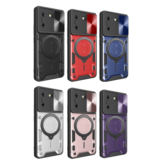 For Tecno Pova 5 CD Texture Sliding Camshield Magnetic Holder Phone Case(Blue)