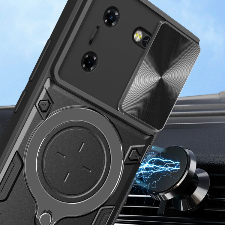 For Tecno Pova 5 CD Texture Sliding Camshield Magnetic Holder Phone Case(Blue)