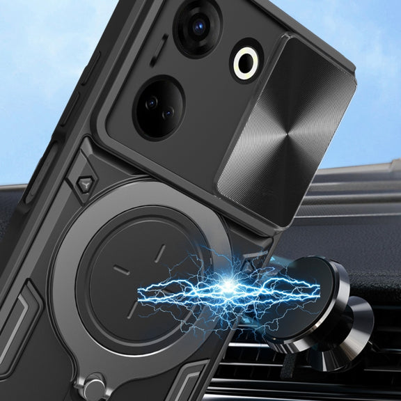 For Tecno Camon 20 4G / 20 Pro 4G CD Texture Sliding Camshield Magnetic Holder Phone Case(Blue)