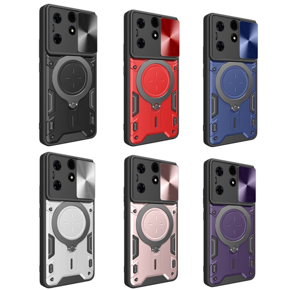 For Tecno Spark 10 Pro 4G CD Texture Sliding Camshield Magnetic Holder Phone Case(Red)